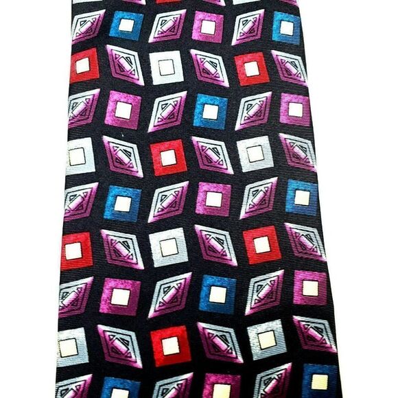 Pierre Cardin Blue Silk Tie Print Geometric Short Wide‎ - Picture 2 of 6
